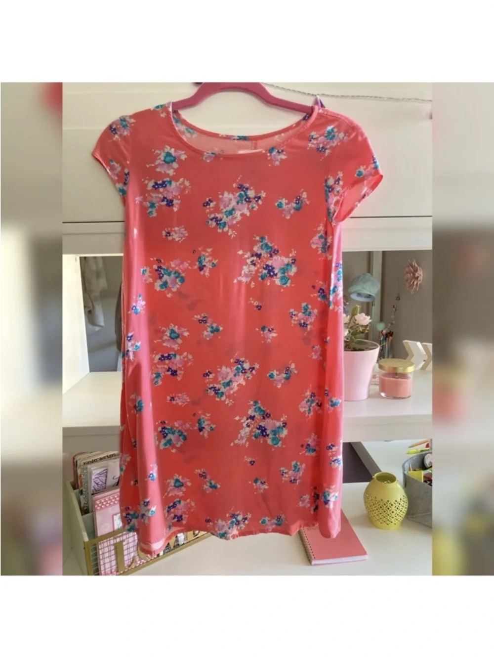 Old Navy Pink Floral Dresses with Blue and White Blooms